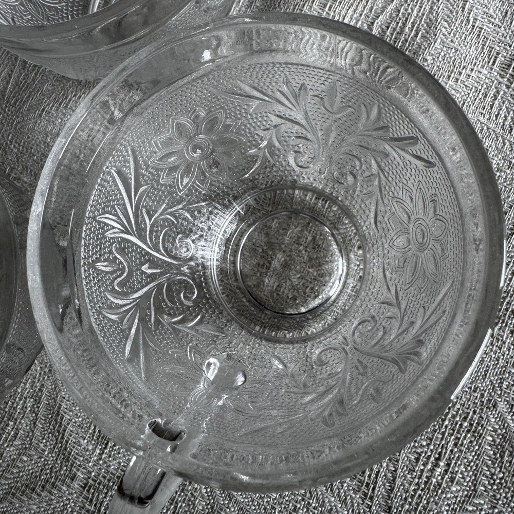 Set of 6 Vintage Anchor Hocking Sandwich Clear Depression Glass Floral Cups - Picture 7 of 7